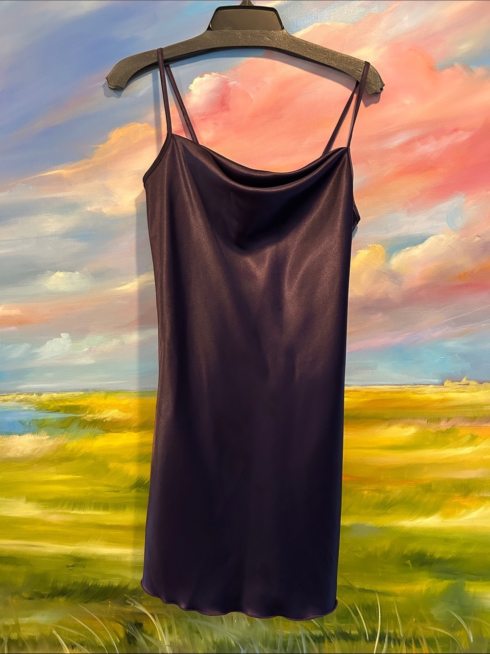 bebe Satin Slip Dress in Deep Purple